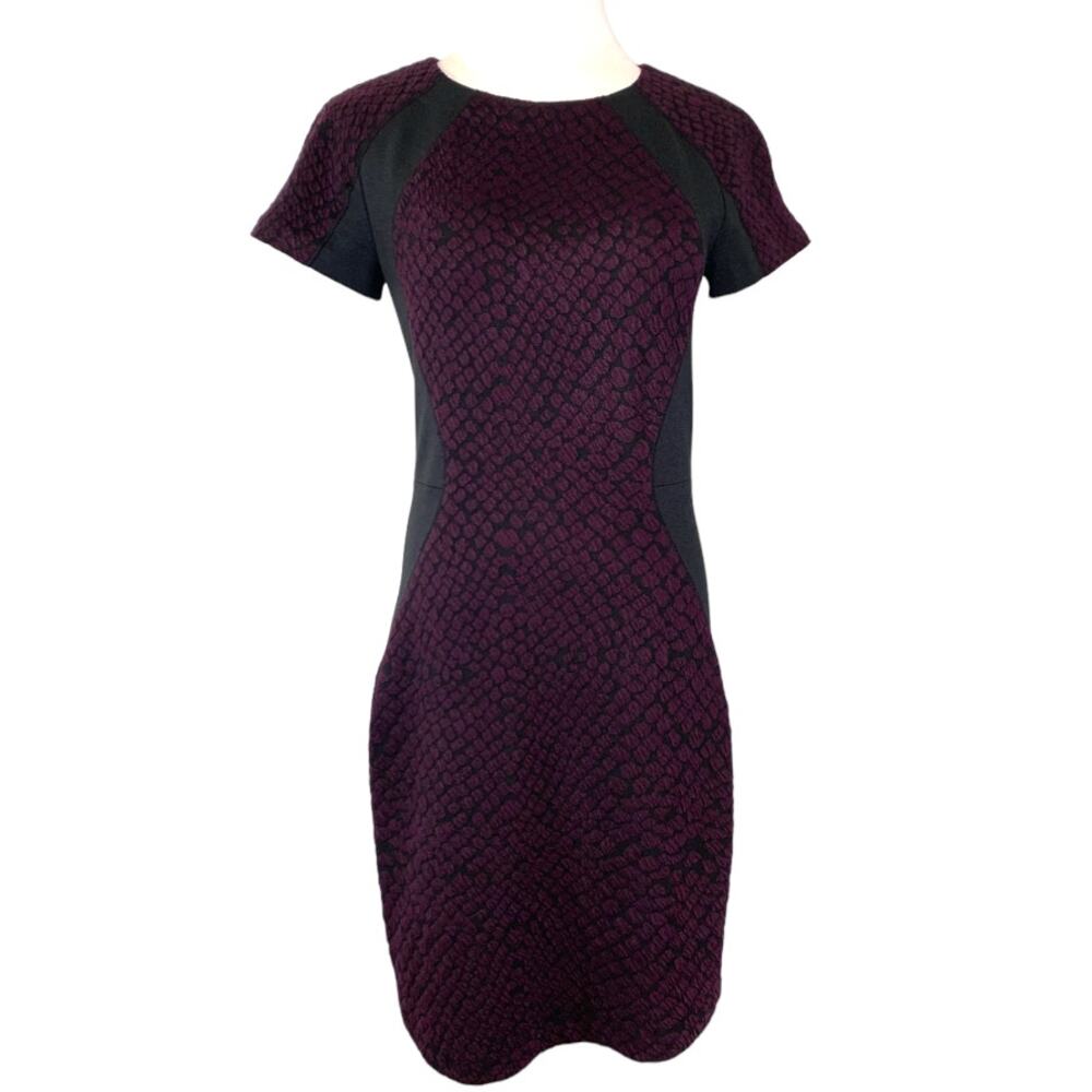 Rebecca Taylor Short Sleeve Exposed Gold Zipper Sheath Dress in Black Purple 8